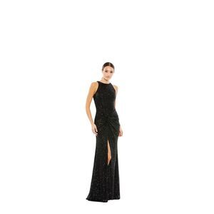 NWT Ieena Mac Duggal High Neck Sequined Side Knot Slit Sleeveless Evening Dress